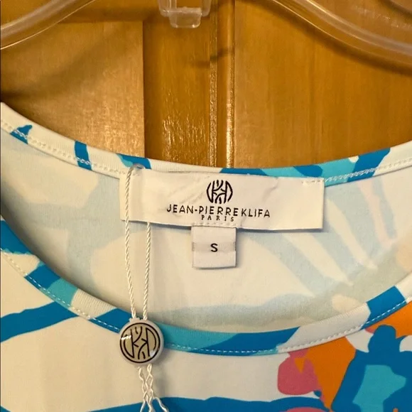 Pink and Blue Resort Sheath Dress with 3/4 Sleeves - Picture 2 of 5